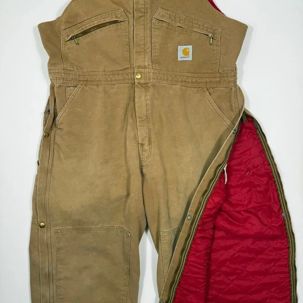 Vintage Carhartt Duck Canvas Insulated Bib Overalls Brown USA Made Quilted Lined - Picture 8 of 8
